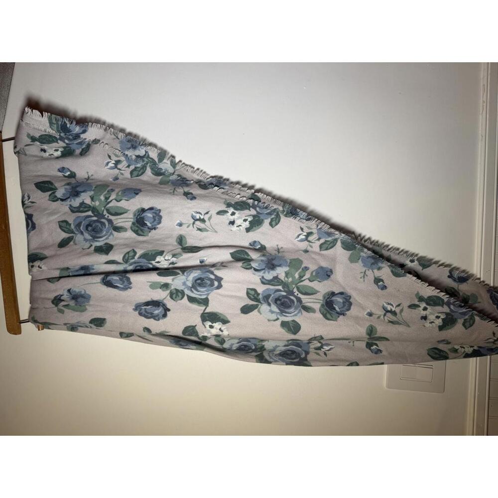 LC Lauren Conrad Blue Rose Floral Scarf Frayed Edge Light Gray Wrap Accessory
